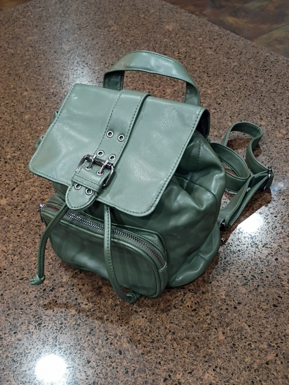 Wild Fable Green Faux Leather Drawstring Backpack